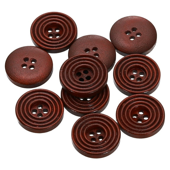 10pcs 32L DIY Sewing Buttons 4/5"(20mm) Wooden Round Flat 4-Hole Craft Replacement Buttons for Sewing Clothing Handmade Crafts, Dark Brown