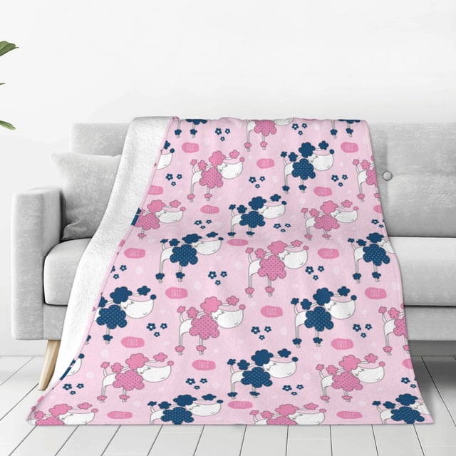 Balery Cartoon Poodle Dog Manta de Felpa Suave y Acogedora – Cobija de Franela Aterciopelada para Cama, Lavable y Cálida para Sofá, Mascotas, Transpirable-60"x50"