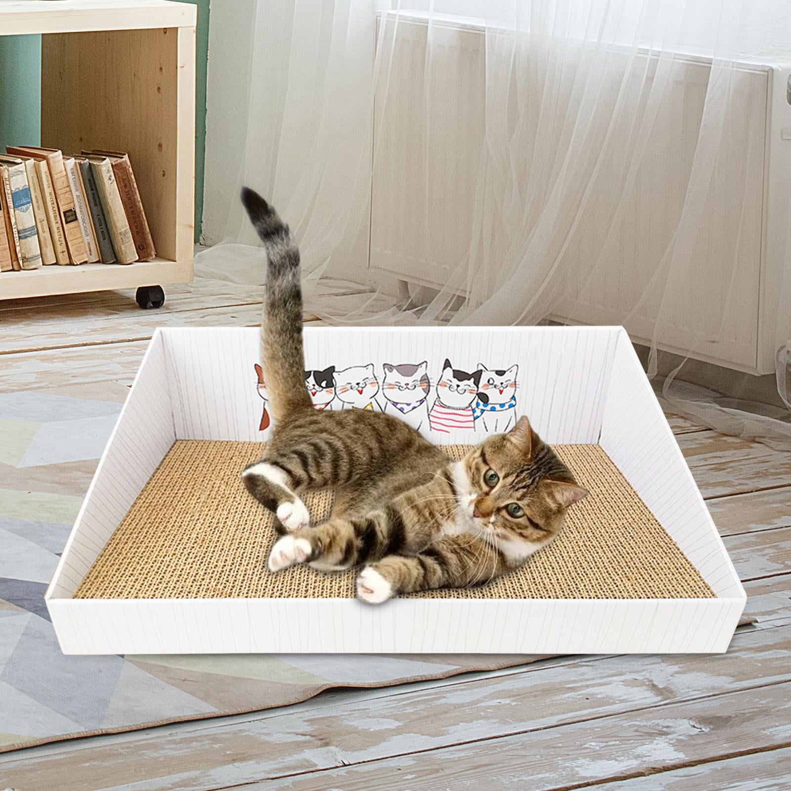 Bvdfgk Cat Scratch Pad with Box Corrugated Scratch Pad Training Toy Interactive Toy Cat White