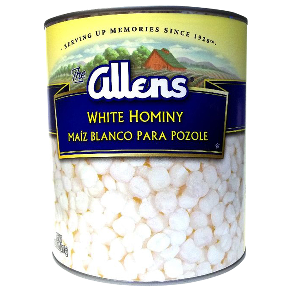 Allens Canned White Hominy, 108 oz Can