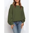 thumbnail image 3 of Women'S Oversized Crewneck Sweater Batwing Puff Long Sleeve Cable Slouchy Pullover Jumper Tops Green XL, 3 of 4