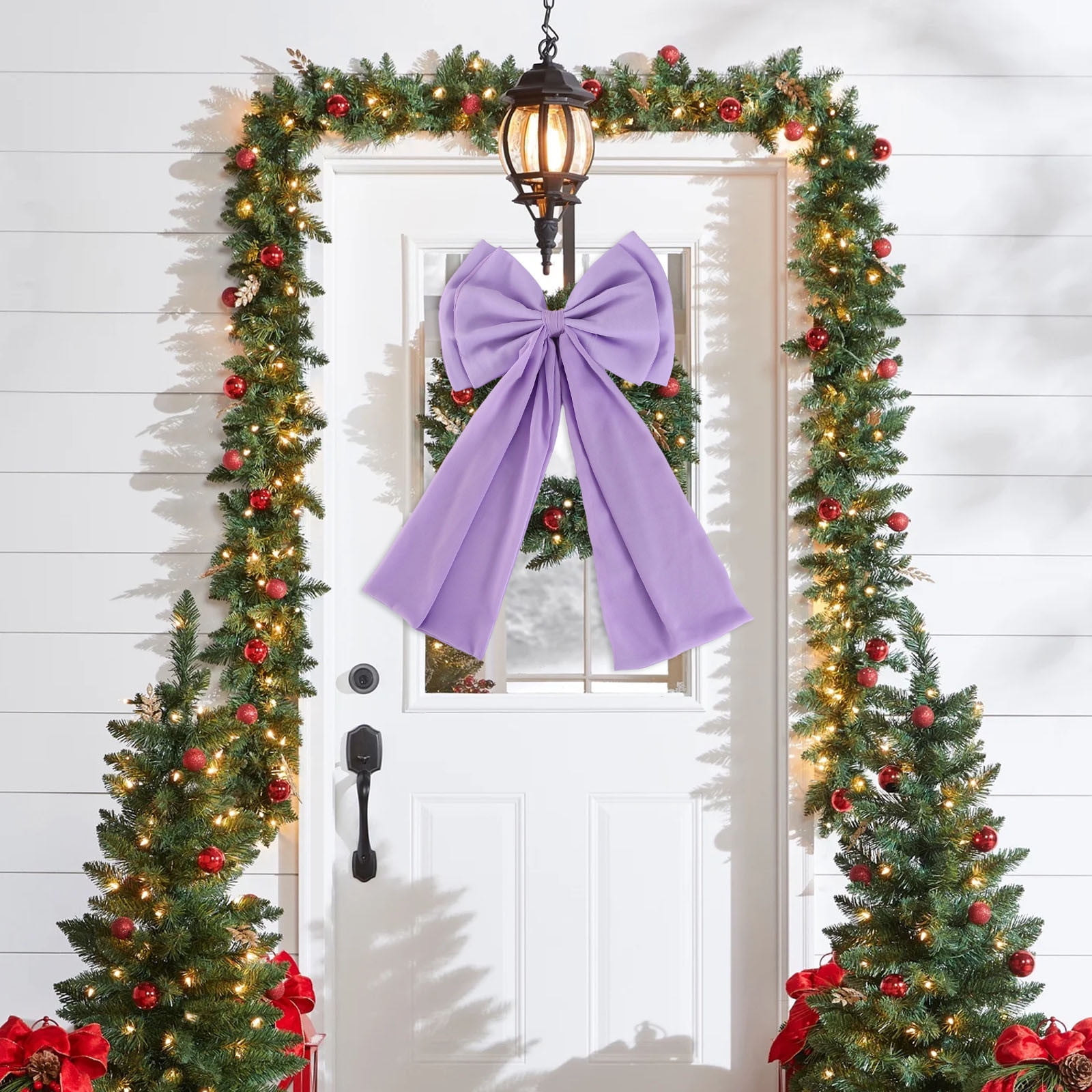 Purple Oversized Bow With Double Layer Design For Christmas Tree Or Mantel Decoration Pearl Chiffon Fabric Holiday Ornament