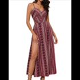 thumbnail image 1 of Vestido de Verano para Mujer, , con Escote en V, Estampado Floral, Estilo Tropical, con Abertura Lateral para Playa Vino Tinto M, 1 of 9