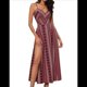 thumbnail image 1 of Vestido de Verano para Mujer, , con Escote en V, Estampado Floral, Estilo Tropical, con Abertura Lateral para Playa Vino Tinto XL, 1 of 9