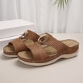 thumbnail image 6 of KIJBLAE Women's Stitched Metal Buckle Wedge Flip Flops, Fashion Comfort Open Toe Casual Beach Summer Vacation Slippers Brown 36, 6 of 9