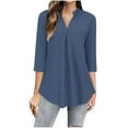 thumbnail image 3 of Bovxnpu 3/4 Length Sleeve Womens Tops, Dressy Casual Blouses Tunic Tops Basic Loose Shirts Summer Outfits Beach Vacation Plus Size Spring Clothes L, 3 of 6