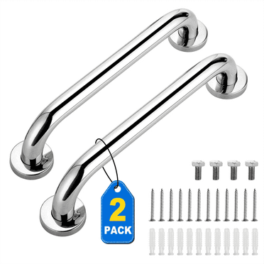 2 Pack 12inch Stainless Steel Shower Grab Bars, Silver Bathroom Handles for Elderly and Handicap, Enhancing Safety & Stability (500lbs Weight Capacity)