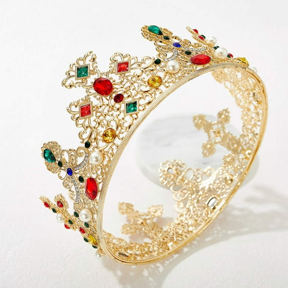 Couronne de la Reine Royale d'Or pour les Femmes, Couronnes de Mariage et Diadèmes Ornés de Bijoux, Accessoires de Fête Costumée pour l'Halloween du Jour de Mariage