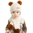 thumbnail image 1 of Kids Hat Blue Baby Autumn Winter Cute Star Moon Pattern Hat Cap Scarf Set with Ear Protection, 1 of 5
