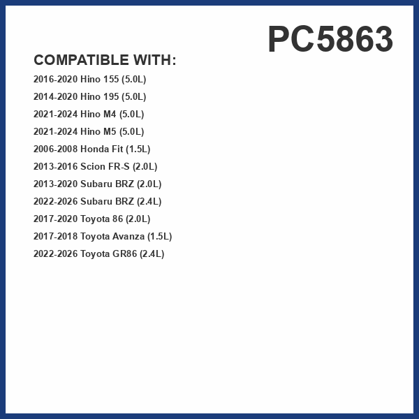 PG PC5863 Cabin Air Filter | Fits 2006-2008 Honda Fit 1.5L; 2013-2016 Scion FR-S 2.0L; 2022-2026 Toyota GR86, Subaru BRZ 2.4L; 2013-2020 BRZ 2.0L