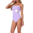 thumbnail image 4 of INSPIRE CHIC Women's 3D Flower Bandeau Bikini Sets, 1 Piece Edge Contrast Color Tummy Control Monokini Swimwear Bathing Suit X-Large Light Purple, 4 of 5