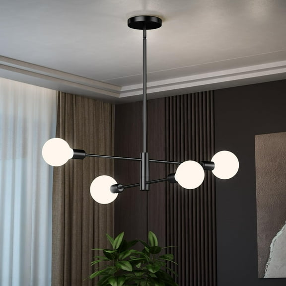 DONGPAI Modern Sputnik Chandelier 4-Light Industrial Ceiling Lights Fixture, Black Semi Flush Mount Ceiling Light for Dining Room Bedroom Hallway Living Room (Bulb Not Included)