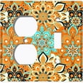 thumbnail image 4 of Metal Light Switch Plate Cover Orange Teal Flower Mandala Tile Pattern MDL017, 4 of 13
