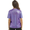 thumbnail image 2 of Alvivi Women's Short Sleeve Glitter Metallic T Shirt Tank Tops Holographic Rave Party Blouse Purple XL, 2 of 7