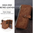 thumbnail image 5 of Case for iPhone 12 Mini 5.4 inch, 9 Card Slots Retro Leather Wallet Shockproof Flip Cover with Hand Strap Card Slots Zipper Pocket Kickstand Handbag Magnetic Closure - Retro Brown, 5 of 15