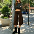 thumbnail image 6 of RUINIXCW Fold Over Capri Pants for Women Flowy Wide Leg Capri Pants Low Rise Yoga Culottes Pants Foldover Leggings Summer Beach Crop Palazzo Pants, 6 of 10