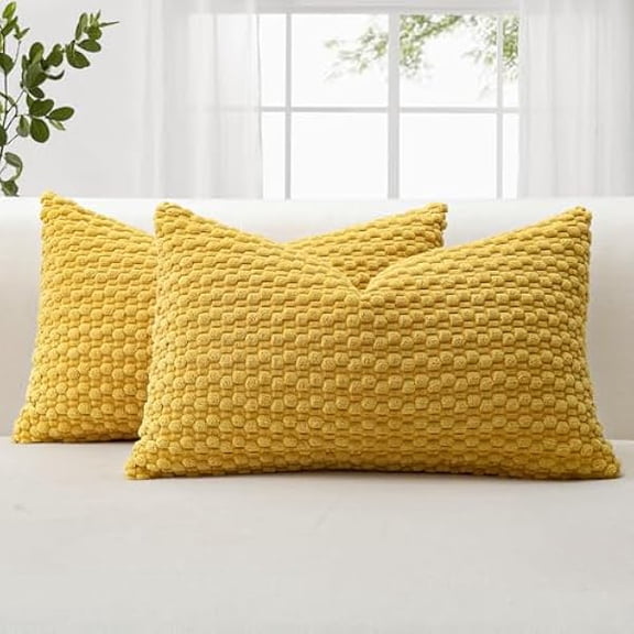 Eryueer Corduroy Soft Decorative Cushion Covers 40x60 cm Set of 2 Decorative Throw Pillow Covers with 3D Bubble Texture Pillowcase for Couch Sofa Bedroom Cushion Case for Home Decor (Mustard Yellow)