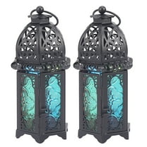 2X Classic Moroccan Decor Windproof Candle Holders Votive Iron Glass Hanging Candlestick Lantern Black