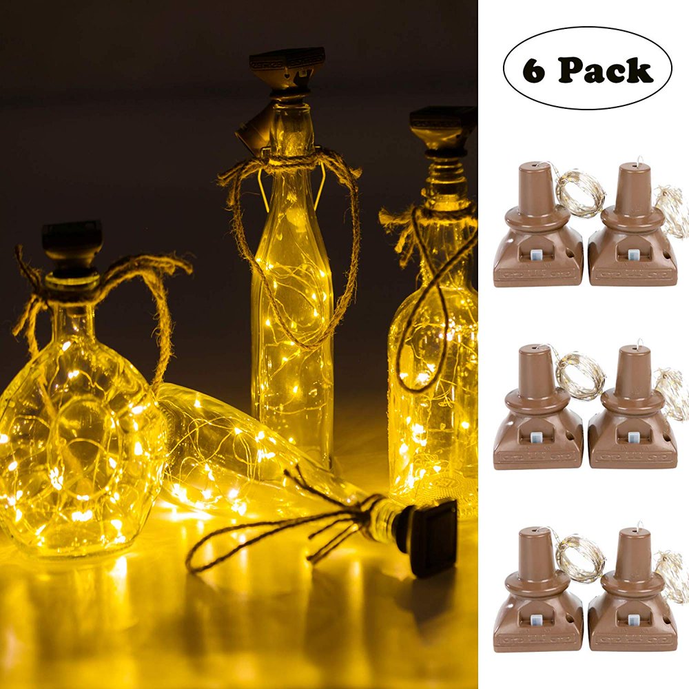 Doingart Solar Powered Wine Bottle Lights, 6 Pack 20 LED Waterproof Outdoor Solar Fairy String
