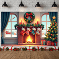 thumbnail image 5 of Festive Design Christmas Banner Holiday Decoration Winter Theme Stocking Decoration Fireplace Garland for Christmas Party Indoor Decoration Holiday Celebration, 5 of 9