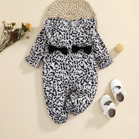 

Wiueurtly Toddler Kids Girls Boys Leopard Prints Long Sleeves Romper Jumpsuit Outfits 2t Footless Pajamas Girls