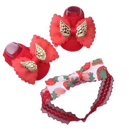 

Fairnull Baby Socks Headband Set Attractive Decorative Soft Toddler Short Floor Socks with Anti-slip Sole Birthday Gift