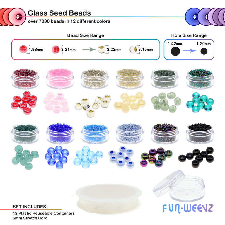 Threadart 16 Color Set of Glass Seed Beads - Size 12, Round 2mm - 14400  Beeds - 900 Beeds Per Color