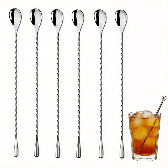 12" Mixing Spoon for Cocktails, 6-Pack Stainless Steel Bar Spoons with Spiral Handle for Pitchers, Juice, and Drinks