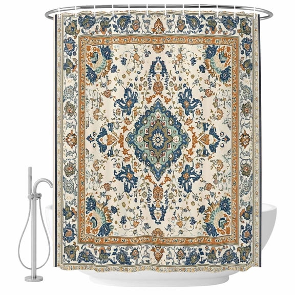 Boho Chic Shower Curtain Set - 72" x 78" Washable Bathtub Curtain with 12 Hooks, Traditional Classic Geometric Farmhouse Waterproof Fabric Stall Shower Curtains for Bathroom/Bathtub Décor