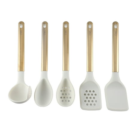 Cook with Color 5-Piece Stainless Steel & Silicone Utensil Set – Durable & Nonstick Safe