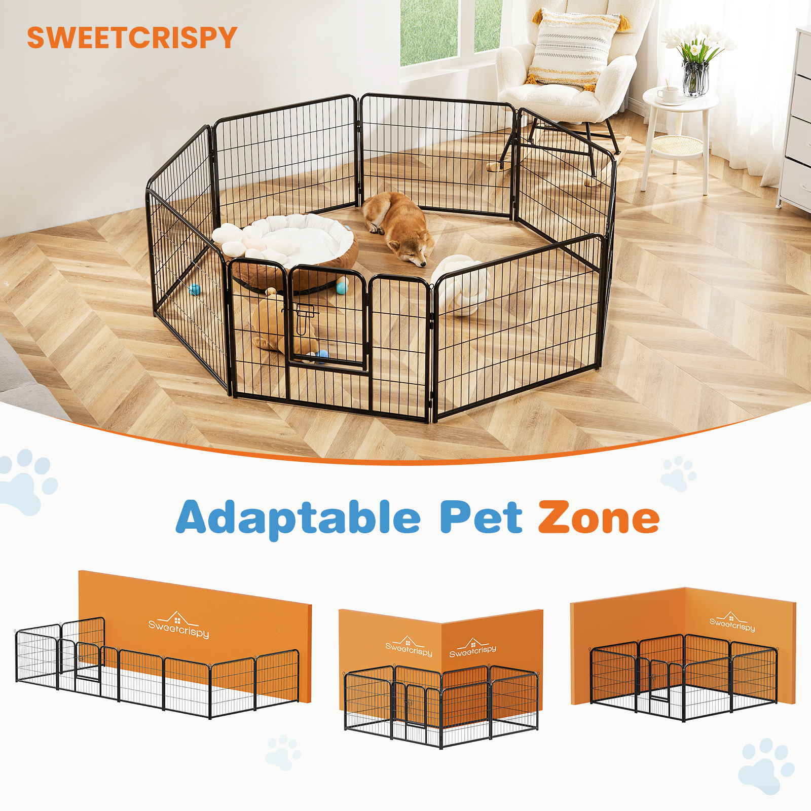 ZUNMOS Dog Playpen, 8 Panels 24" Foldable Metal Pet Fence Indoor Outdoor