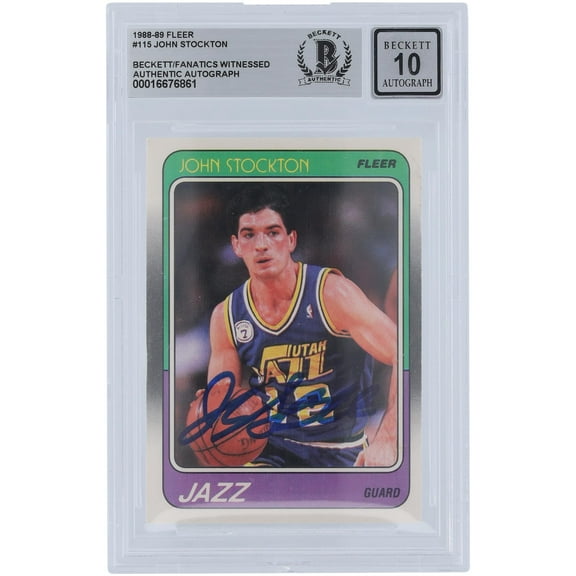John Stockton Utah Jazz Autographed 1988-89 Fleer #115 Beckett Fanatics Witnessed Authenticated 10 Rookie Card - Fanatics Authentic Certified