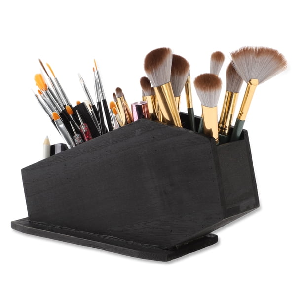 Soporte de Brochas de Maquillaje en Forma de Ataúd de Bargains Únicos, Estuches de Exhibición de Cosméticos con 4 Compartimentos para Brochas, Lociones y Labiales, Negro