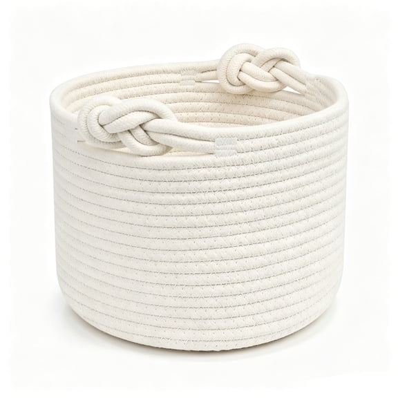 COM1950s Woven Storage Basket with Handles, Cotton Rope Storage Bin for Home Organization, Decorative Basket for Shelves, Living Room, Bedroom, Closet