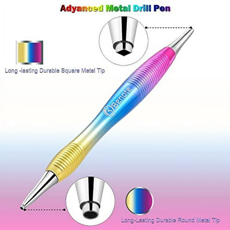 Benote Metal Diamond Painting Pen,Ergonomic Diamond Art Drill Sticky Pen  Tools 5 D Diamond Painting Accessories with Multi Replacement Pen Heads and  Wax for DP Cross Stitch - Silver 