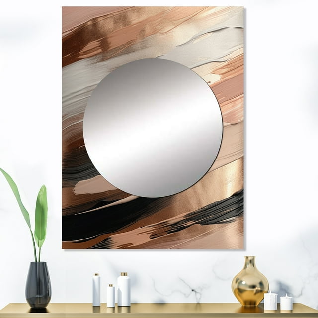 Designart "Contemporary Forms Rose Gold and Pink II" Abstract Mirror Wall Decor - Modern Gold Abstract Large Printed Mirror Wall Decor For Bedroom - 40" x 30" Inch