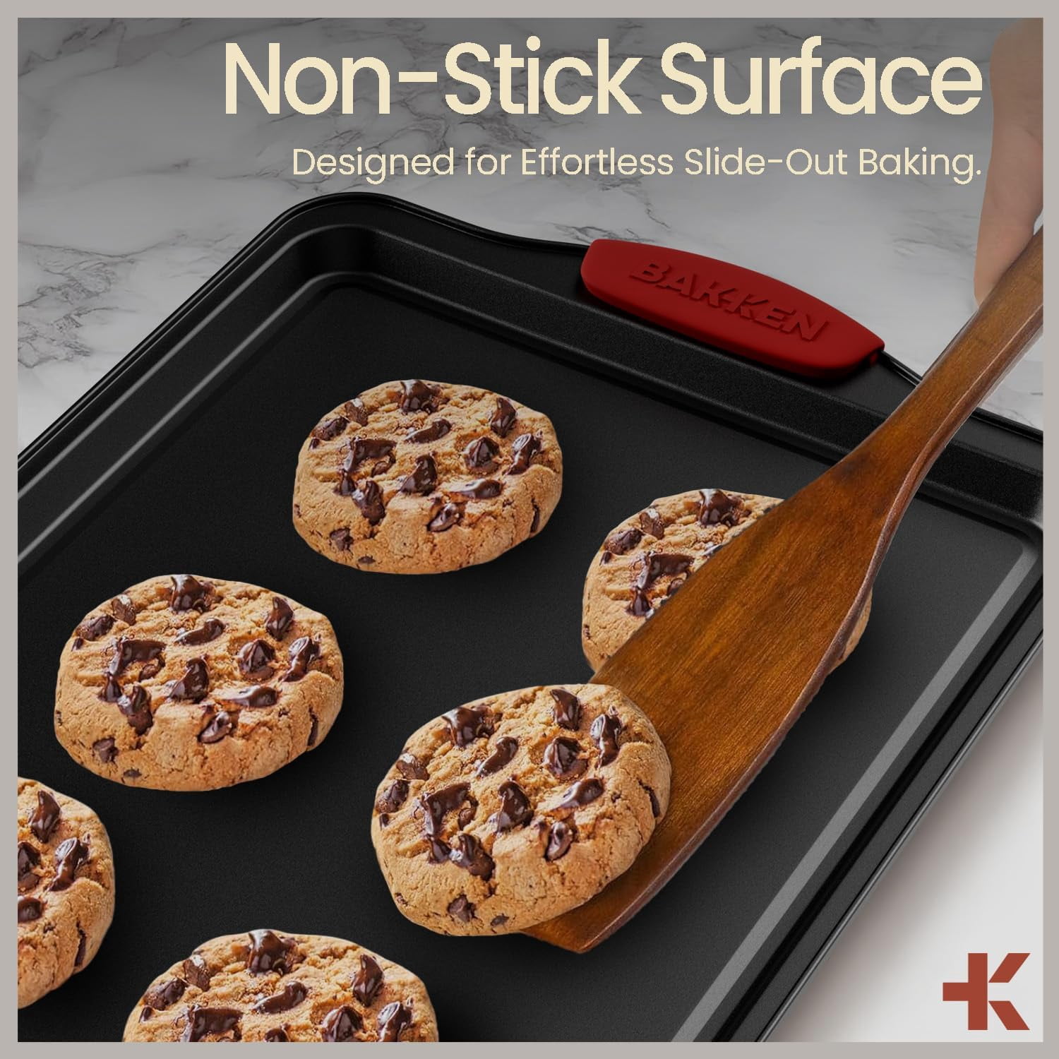 Bakken- Swiss Baking Set – 10 Piece Kitchen Oven Bakeware Set – Deluxe Non-Stick Blue Coating Inside and Outside – Carbon Steel – Red Silicone Handles