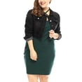 thumbnail image 2 of GRACE & GRANDEUR Juniors Plus Size Jean Button Outfits Fashion Cropped Denim Jackets, 2 of 6