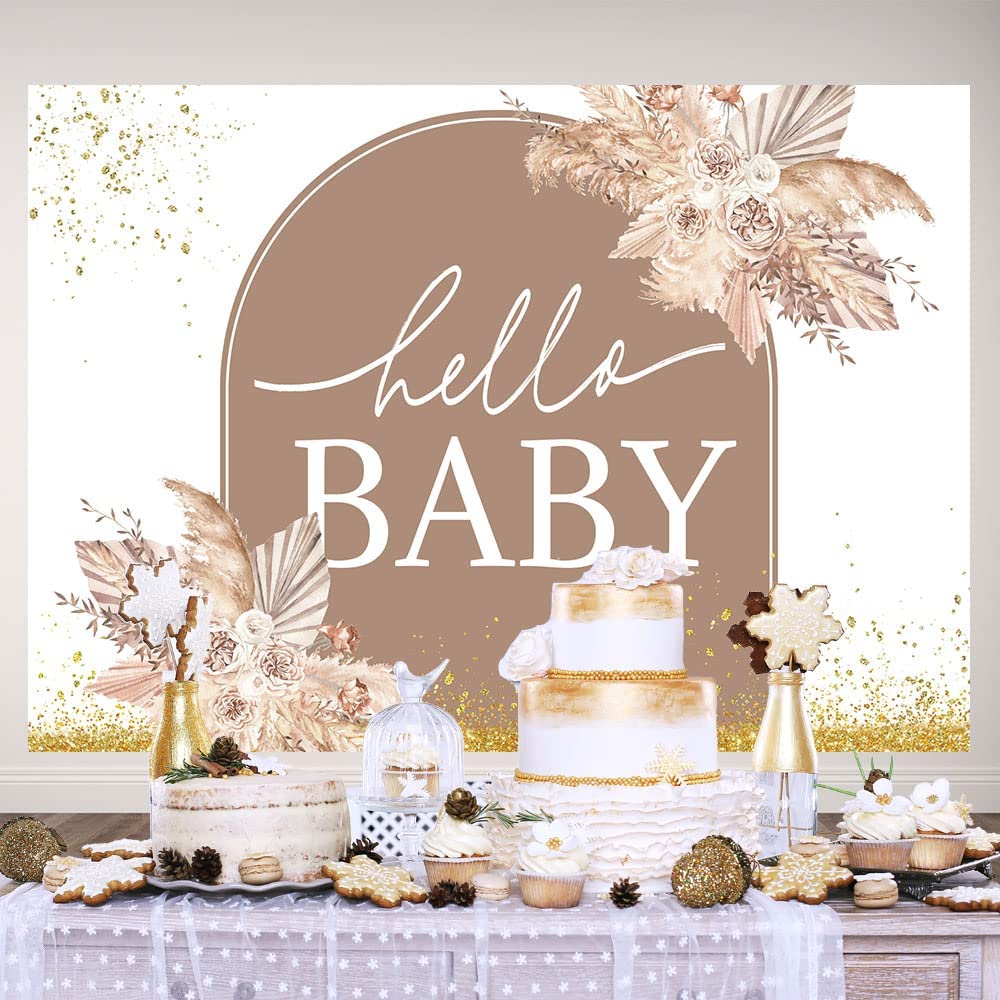 Boho Fotohintergrund Für Gender Reveal Party – 2,1x1,5 M Mit Pampasgras & Blumen, Waschbarer Stoff Für Baby Shower
