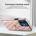thumbnail image 5 of ELEHOLD for iPhone 12 6.1 inch 2020 Case, Luxury Rhomboid Quilted PU Leather Soft TPU Bumper 360 Degee Rotatable Metal Finger Ring Holder Kickstand Shockproof Case for iPhone 12, Rosegold, 5 of 8
