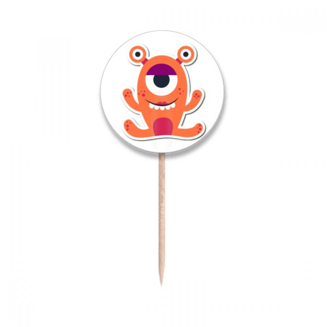 Universe And Alien Orange Monster Toothpick Flags Round Labels Party Decoration