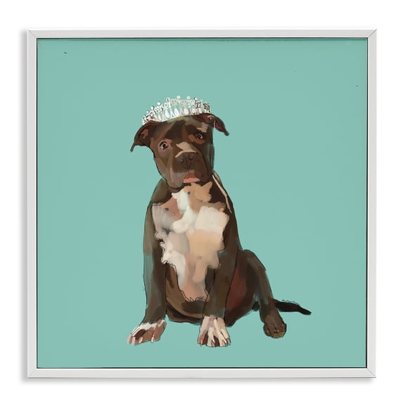 Stupell Industries Art Deco Royal Pit Bull in Crown White Framed Giclee Art, 12 x 12, by Amelia Noyes