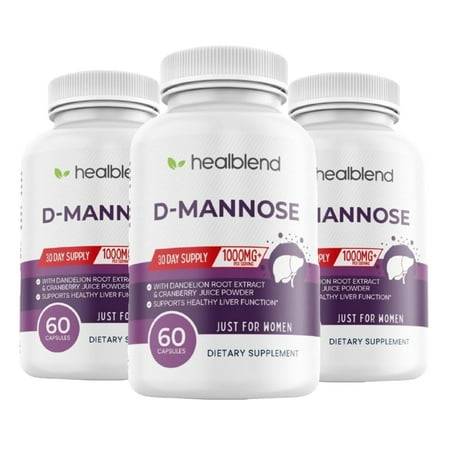 Healblend D-Mannose Capsules - Liver & Urinary Tract Health Supplement for UTI, Bladder Infection, Kidney Support & Bloating Relief - 60 Capsules (3 Pack)