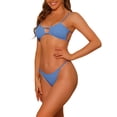 thumbnail image 4 of Conjuntos de bikini de 2 piezas de color sólido con canalé para mujer, traje de baño sin espalda con tirantes finos, color azul pequeño, 4 of 5