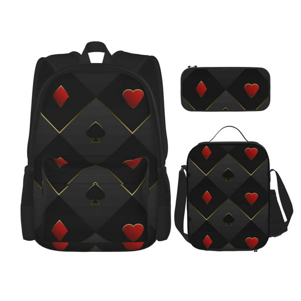 Balery Red Poker Mochila Escolar 3 en 1 para Niños - Mochila Resistente con Lonchera Térmica y Estuche - Mochila Escolar para Niños y Niñas