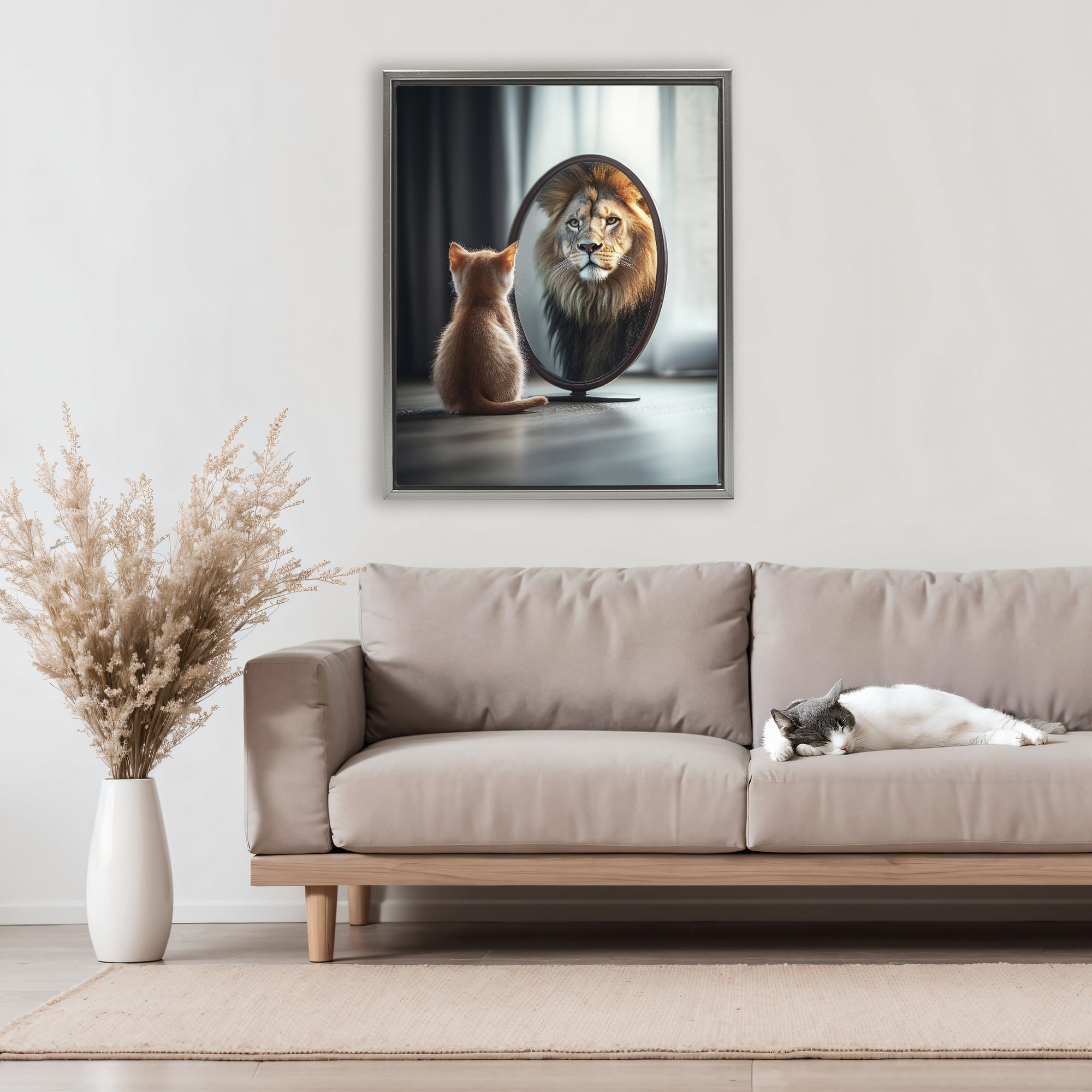 Stupell Industries Kitten Becomes Lion Illusion Gray Framed Floater Canvas Wall Art, design by Scott Stulberg
