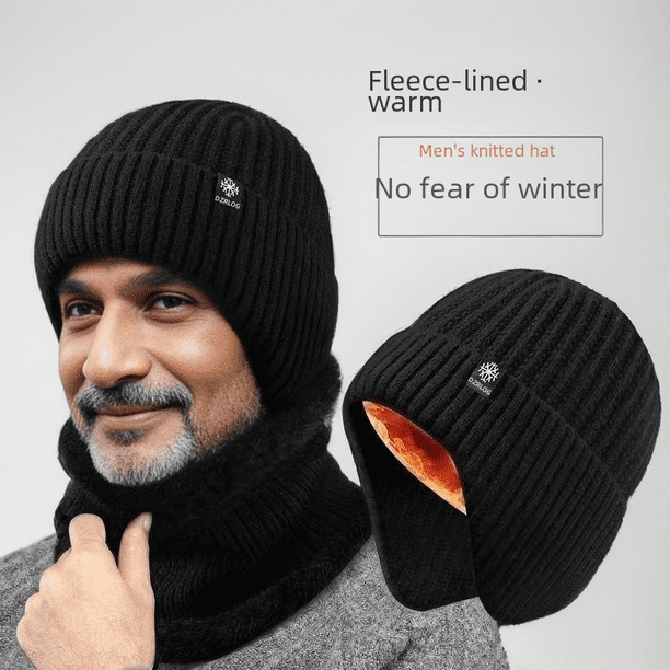 Gorro cálido de invierno para hombre, gorro de punto para papá de mediana edad y mayor, gorro para hombre mayor, gorro de lana grueso con protección para los oídos de terciopelo.