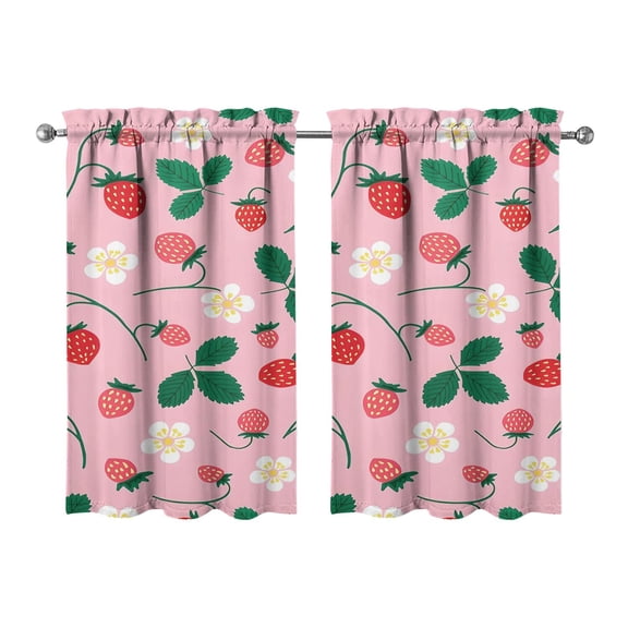 Vintage Strawberry Tier Kitchen Curtains for Bathroom Living Rod Pocket Window Drapes 28"x39" 2 Panels Window Treatment Tiers