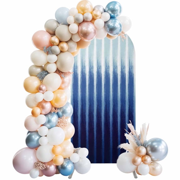 Navy Blue Ombre Arch Backdrop Cover 6 FT Modern Abstract Navy Indigo Linear Drips Coastal Stretchy Elastic Arch Stand Covers Spandex Arched Background Birthday Wedding Party Decoration (No Stand)