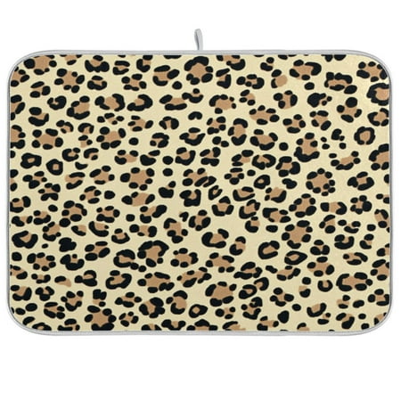 

Dish Drying Mat 18 x 24 Highly Absorbent Microfiber for Dishes Utensils Leopard Print